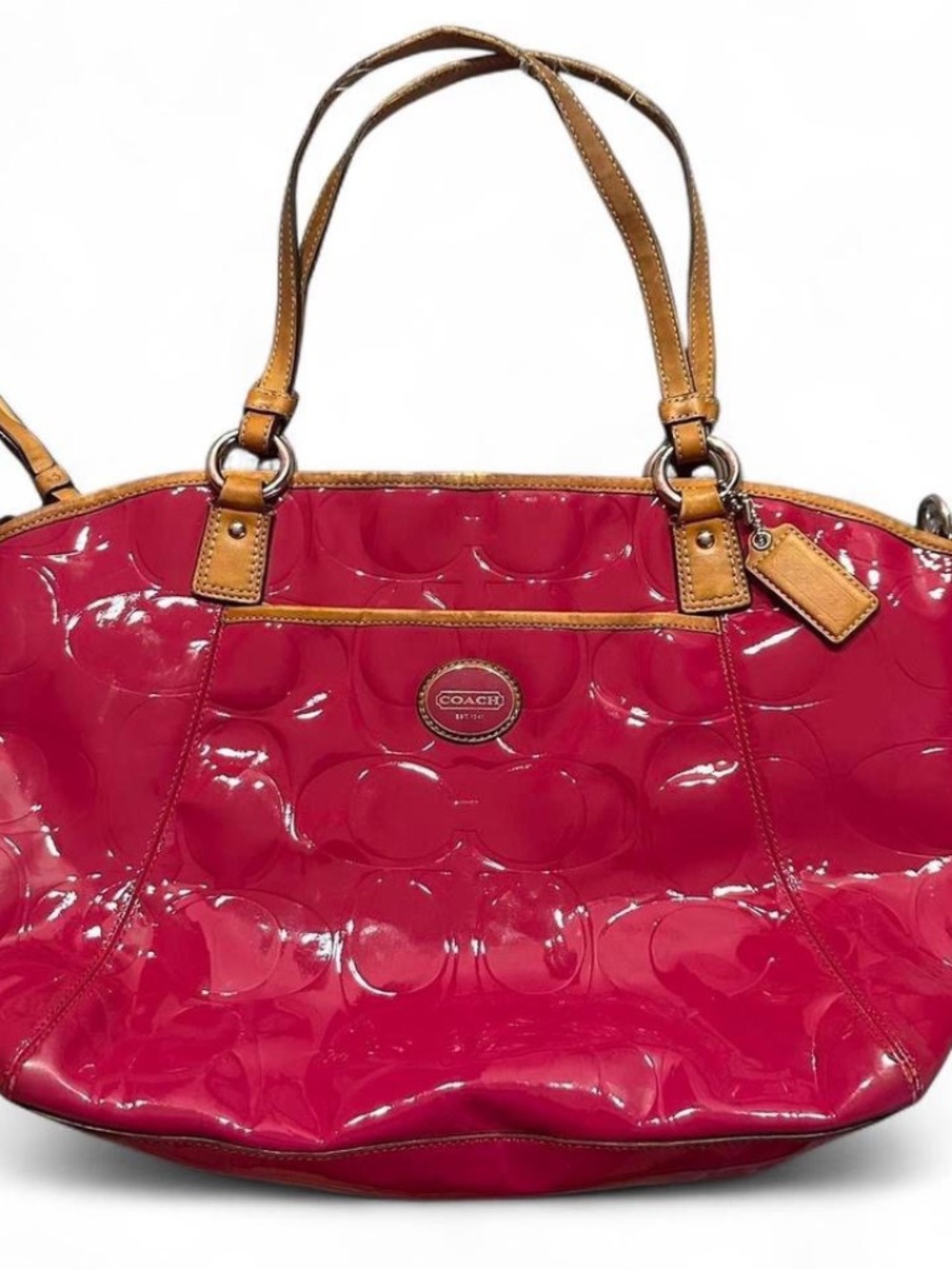 Coach Hot Pink Patent Leather Signature C Tote Bag